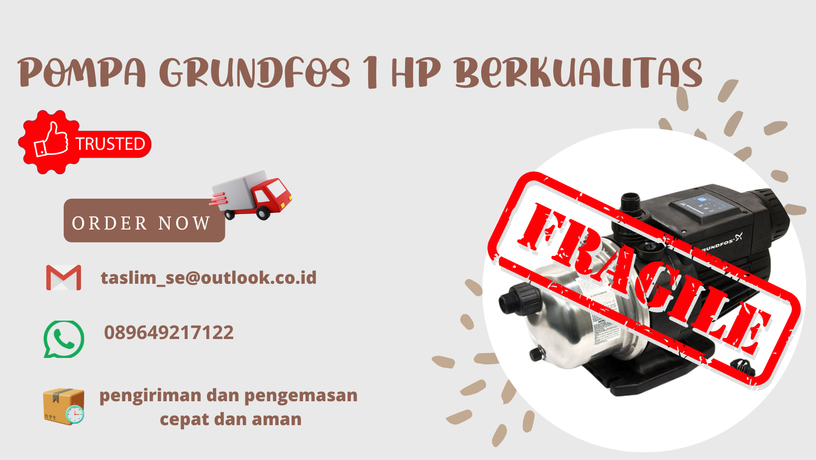 POMPA GRUNDFOS 1 HP BERKUALITAS - CV.TASLIM SOLUSI ELEKTRINDO - 089649217122