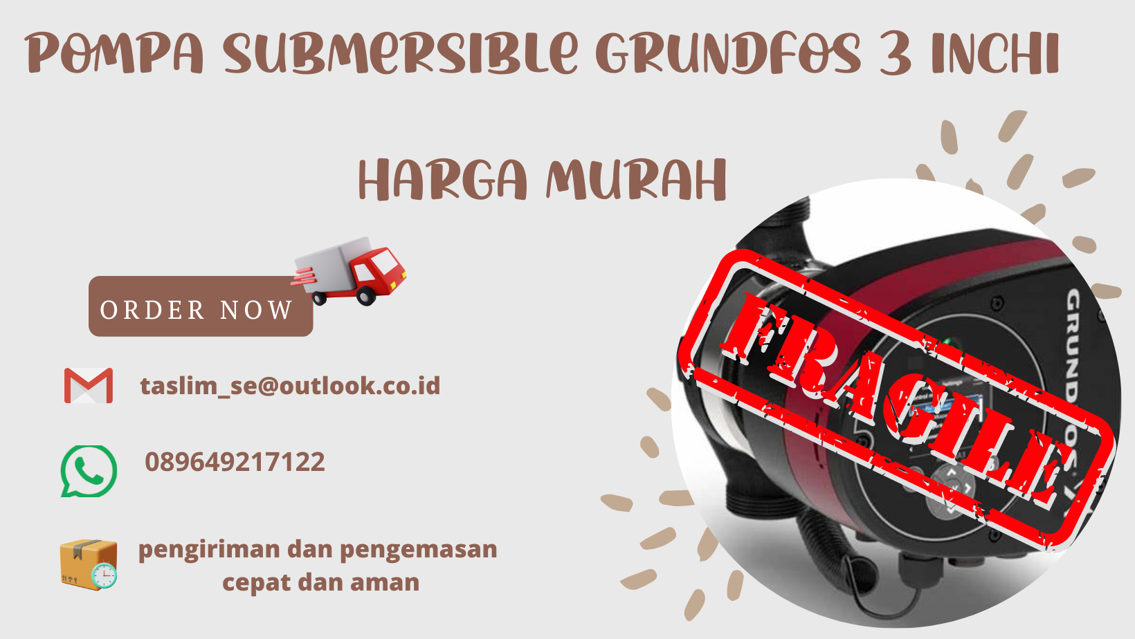POMPA SUBMERSIBLE GRUNDFOS 3 INCHI HARGA MURAH - CV.TASLIM SOLUSI ELEKTRINDO - 089649217122