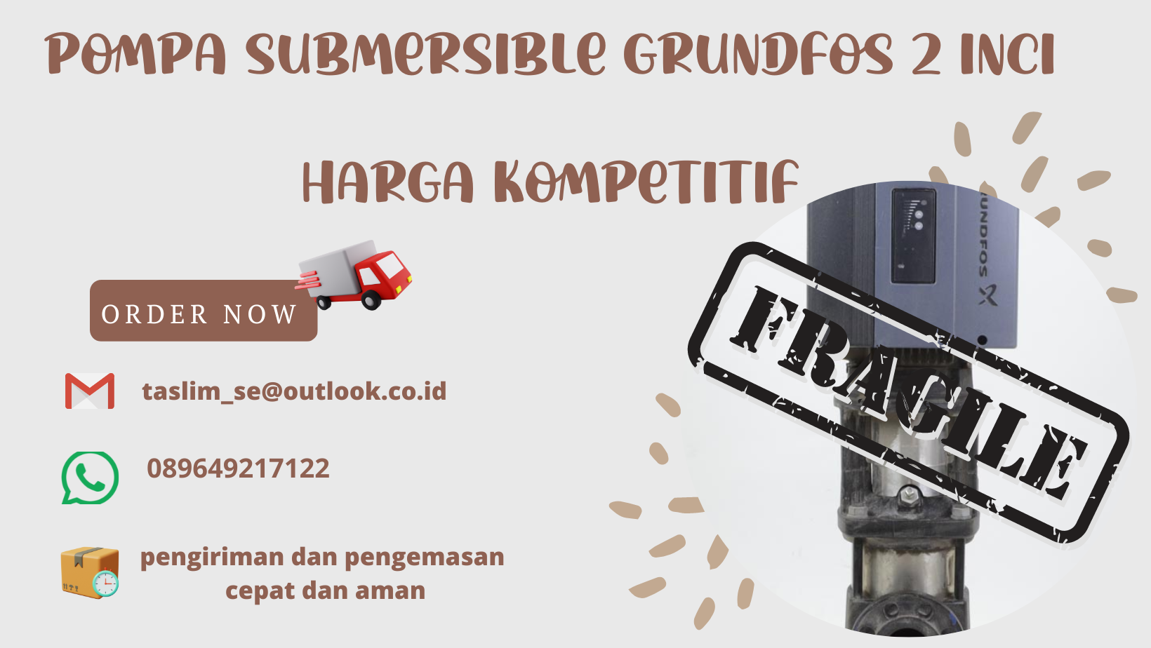 POMPA SUBMERSIBLE GRUNDFOS 2 INCHI HARGA KOMPETITIF - CV.TASLIM SOLUSI ELEKTRINDO - 089649217122