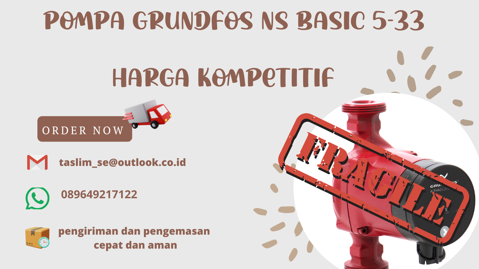 POMPA GRUNDFOS NS BASIC 5 – 33 HARGA KOMPETITIF – CV.TASLIM SOLUSI ELEKTRINDO -089649217122